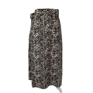 Crescent Black Leopard Print Midi Skirt Sz XS Side Wrap  EUC